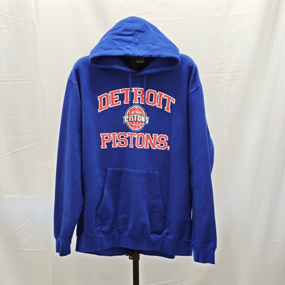 Streetwear Detroit Pistons Hoodie Majestic Blue NBA Graphic Pullover Mens 2XL